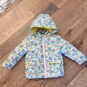 Mini Boden Floral Hooded Puffer Jacket - size 4/5